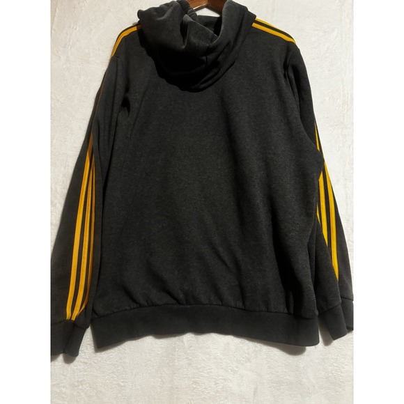 Adidas Hoodie Mens XL Essentials Three Yellow Striped Pullover Gray Sweatshirt - Picture 8 of 8